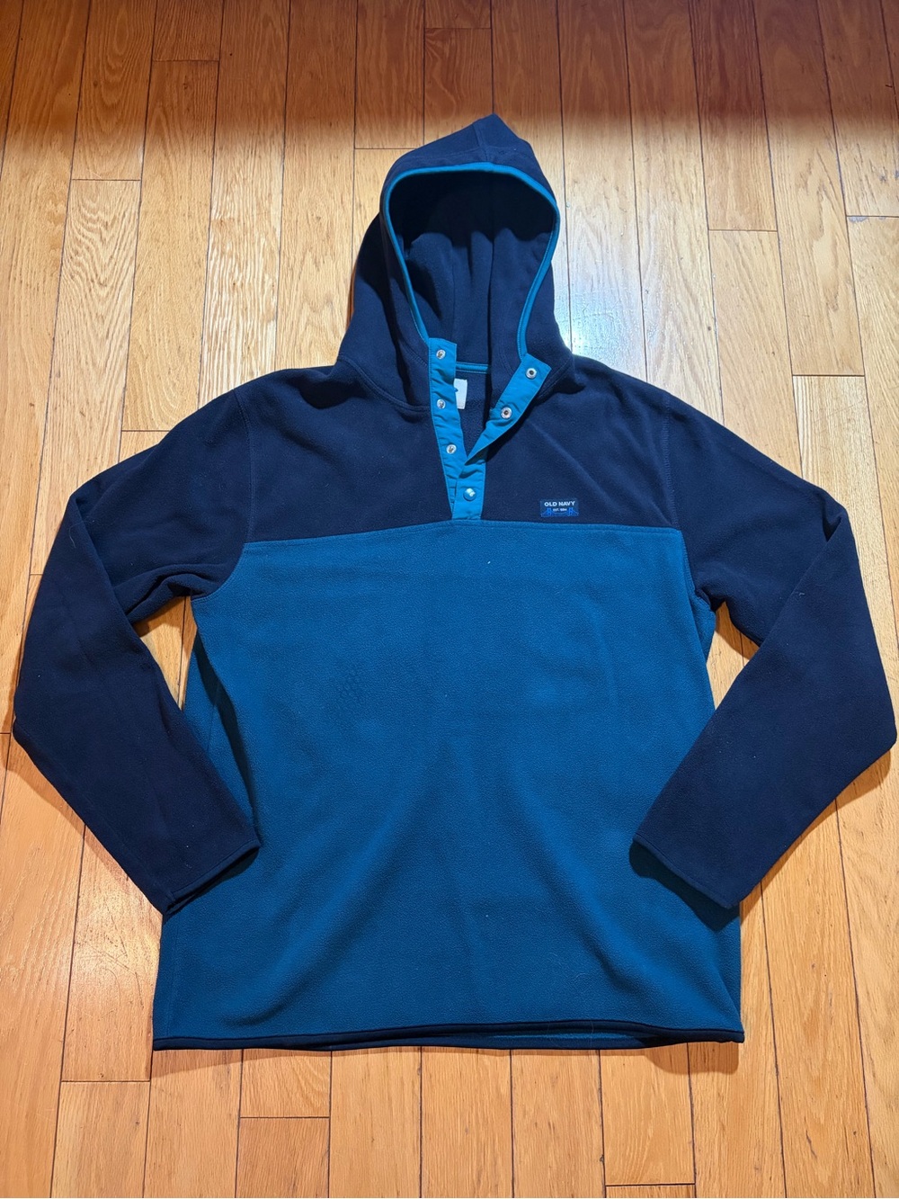 Old Navy Two-Tone Navy and Teal Hooded Pullover